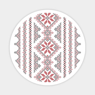 Palestinian Jordanian Realistic Embroidery Pattern #15 - Palestine Traditional Tatreez Cross Stitching Art Black-Red Magnet